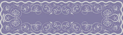 Decorative border with floral and swirl patterns on a purple background