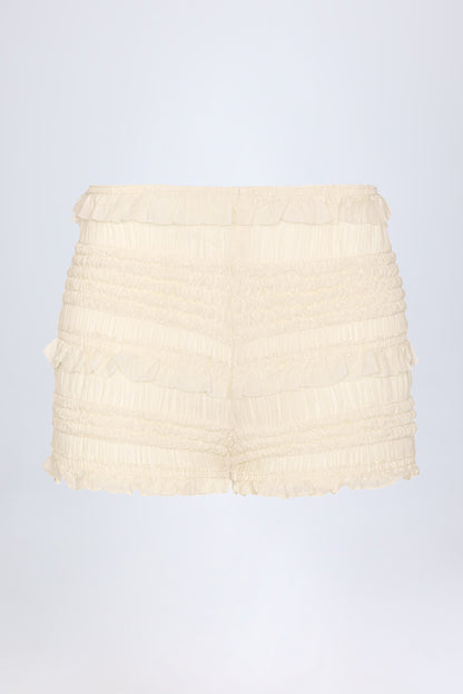 Ruffled Mid-Rise Shorts in Ivory