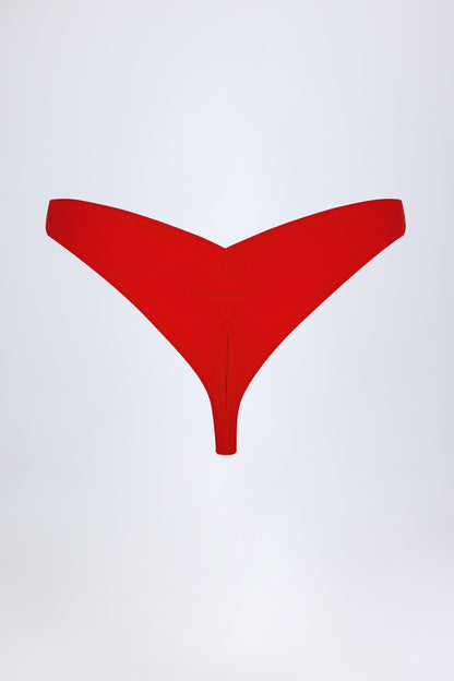 Ruched Cheeky Bikini Bottoms in Fiery Red