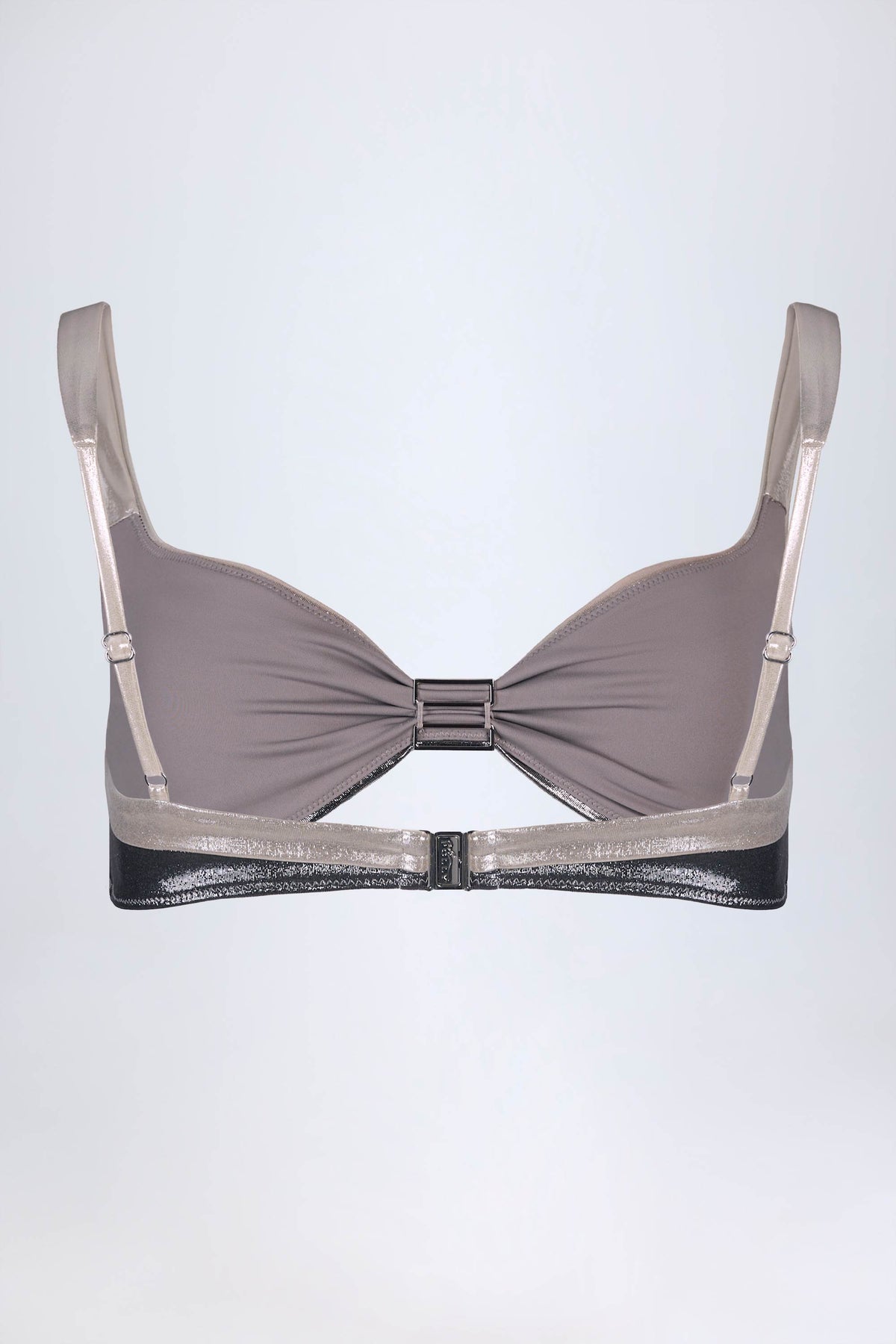 Ruched Bikini Top in Silver Chrome