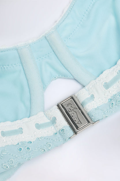 Broderie Anglaise Underwired Balconette Bikini Top in Powder Blue