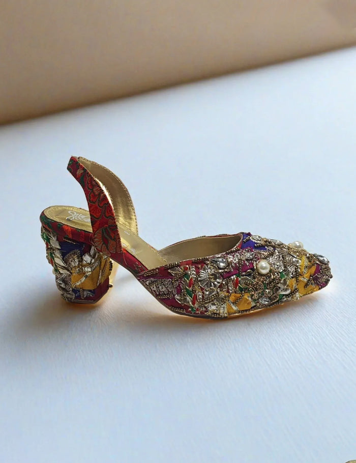 Red Gota work Heel Sandal for women