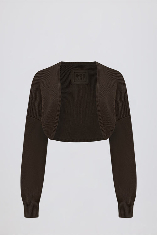Ribbed-Knit Cropped Shrug in Pecan