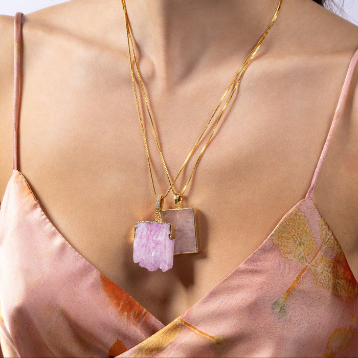 Rose Quartz Pendant, Gold