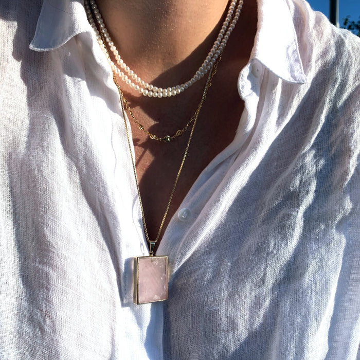 Rose Quartz Pendant, Gold