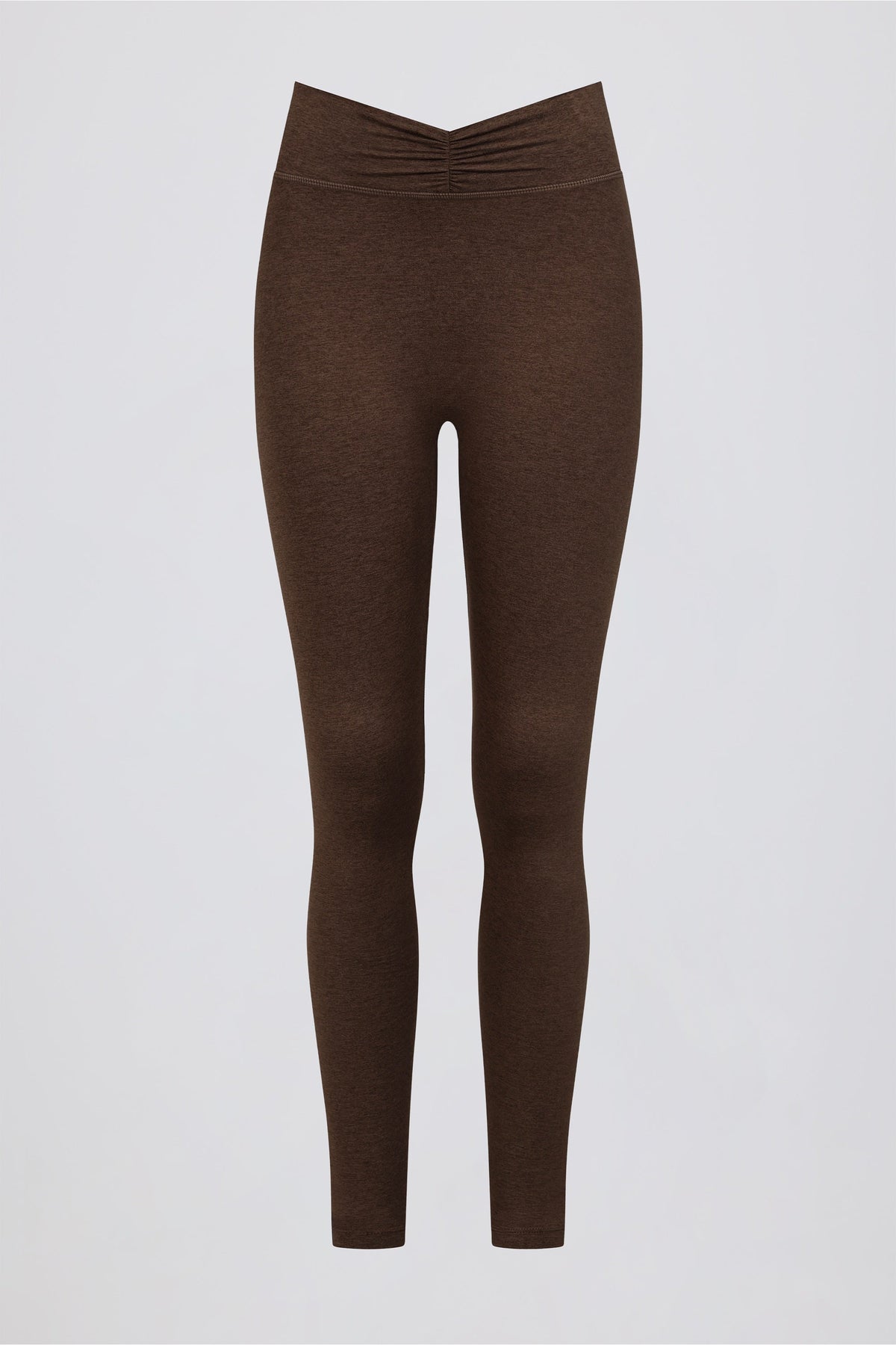 Brushed Jersey Ruched Mid-Rise Leggings in Pecan Marl