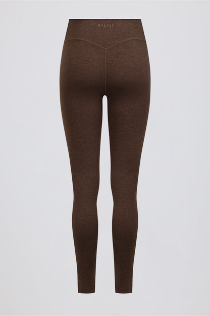 Brushed Jersey Ruched Mid-Rise Leggings in Pecan Marl