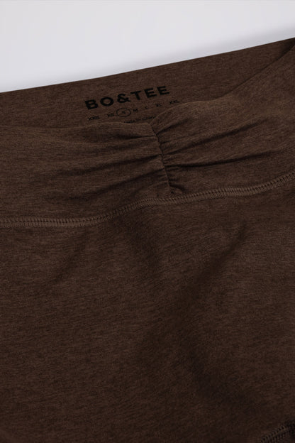 Brushed Jersey Ruched Mid-Rise Leggings in Pecan Marl