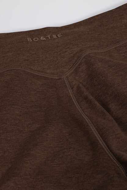 Brushed Jersey Ruched Mid-Rise Leggings in Pecan Marl