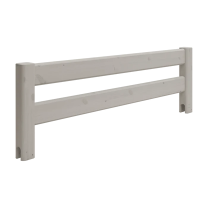 FLEXA SAFETY RAIL, grey pine with rounded edges, fits mid-high beds; two horizontal bars for child safety in kids’ rooms.