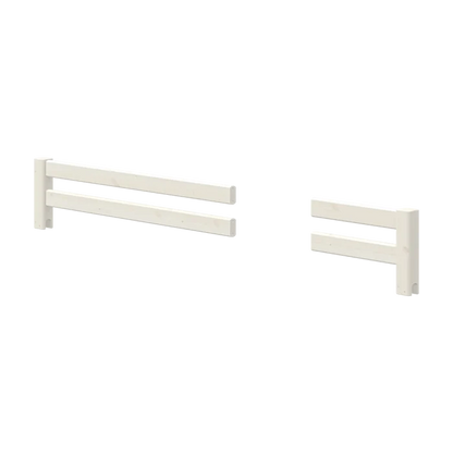 FLEXA safety rails from the WHITE collection, white finish, two-bar design, child-safe edges, shown on pale background.