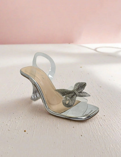 Silver Fancy Heel Slippers