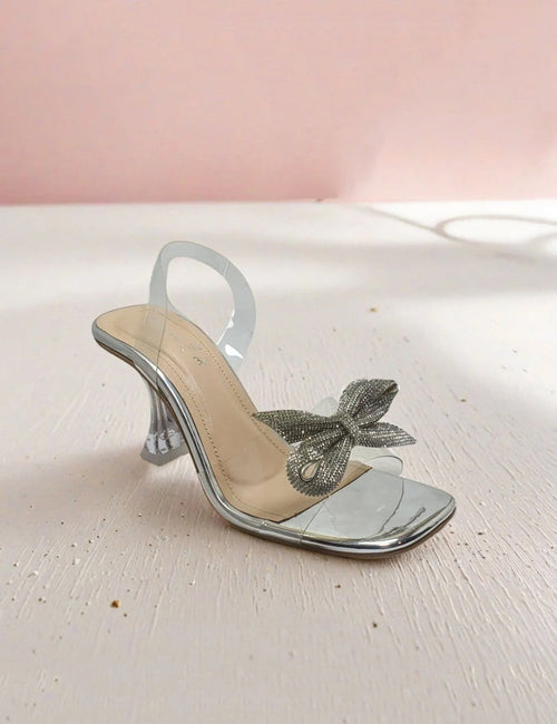 Silver Fancy Heel Slippers