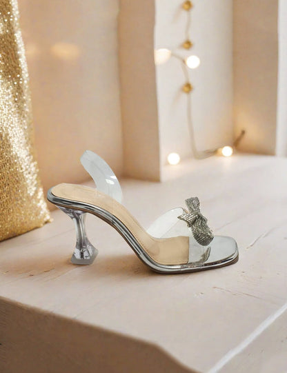 Silver Fancy Heel Slippers