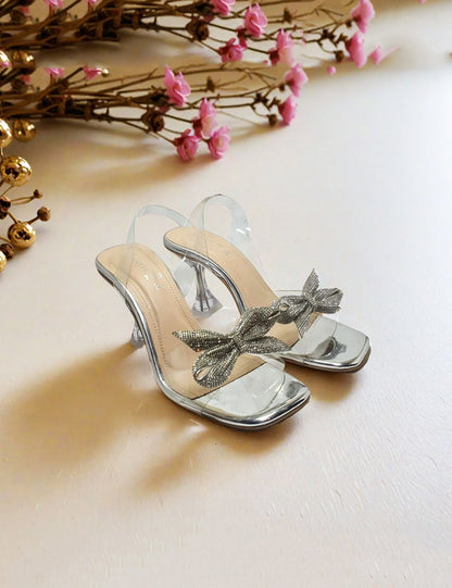 Silver Fancy Heel Slippers