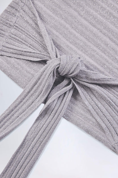 Plunge Halterneck Crop Top in Silver