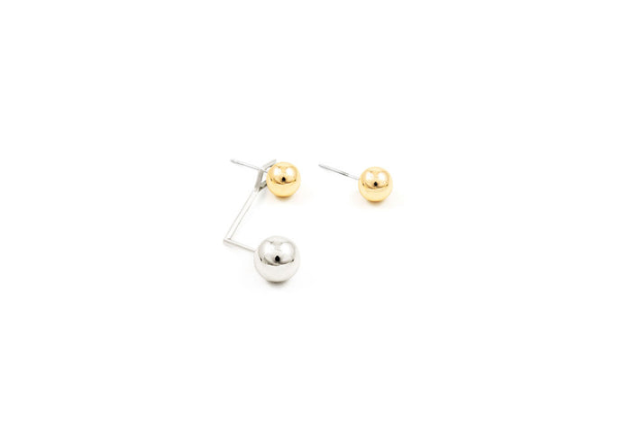 Stud Earring w/floating sphere, Rhodium/Gold
