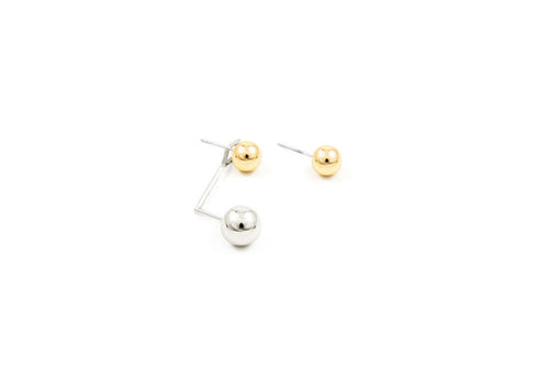 Stud Earring w/floating sphere, Rhodium/Gold