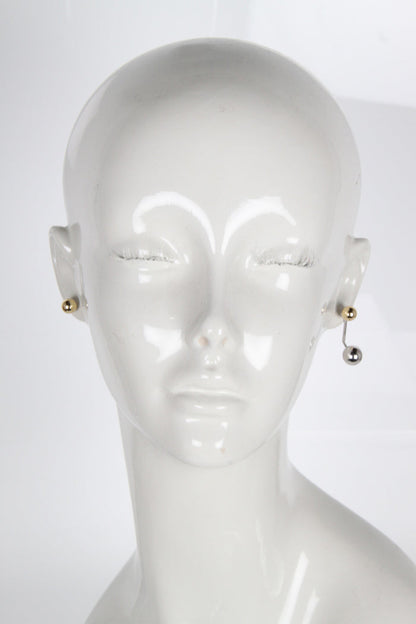 Stud Earring w/floating sphere, Rhodium/Gold