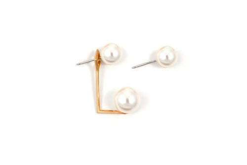 Stud Earrings w/floating pearl, Rose Gold