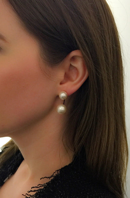 Stud Earrings w/floating pearl, Rose Gold