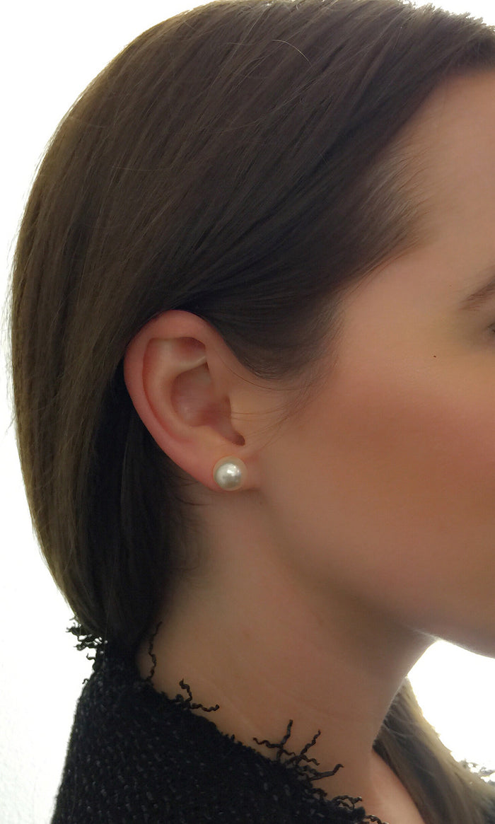 Stud Earrings w/floating pearl, Rose Gold