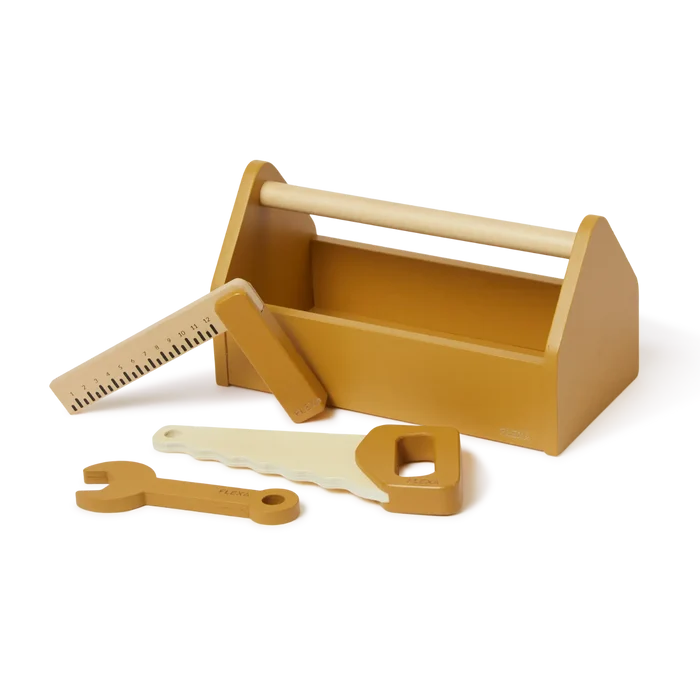 Toolbox, 4 pcs, Handpainted, Yellow PLAY toolbox-mustard-natural-wood  flexa-com.myshopify.com