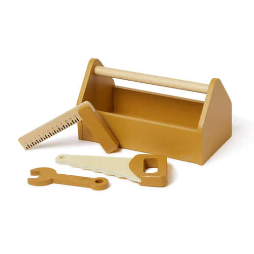 Toolbox, 4 pcs, Handpainted, Yellow PLAY toolbox-mustard-natural-wood  flexa-com.myshopify.com