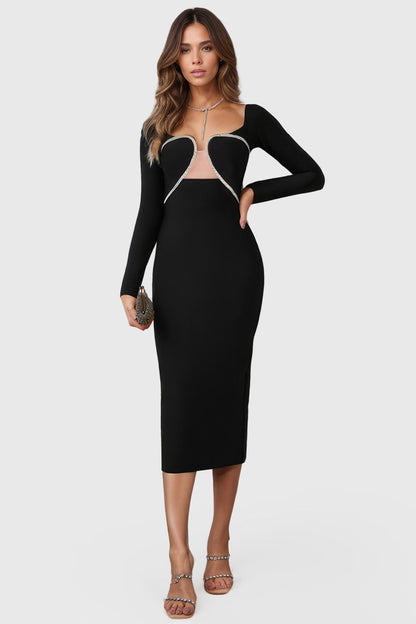Black Elegant Long Sleeve Bodycon Dress
