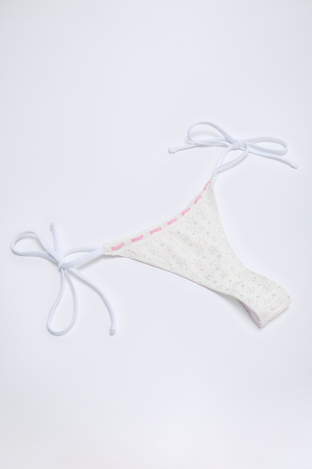 Broderie Anglaise Side-Tie Thong Bikini Bottoms in White